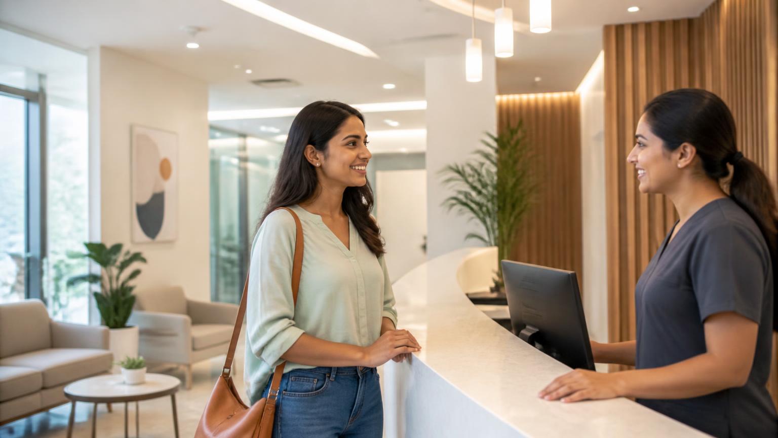 Patient arriving at a welcoming dental clinic for a clear aligner consultation