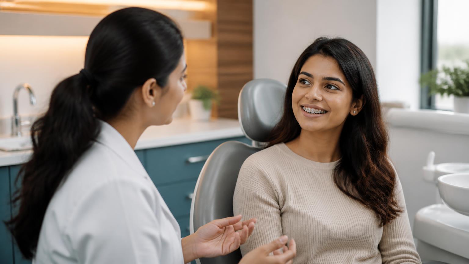 Patient talking with an orthodontist about mild discomfort after an adjustment