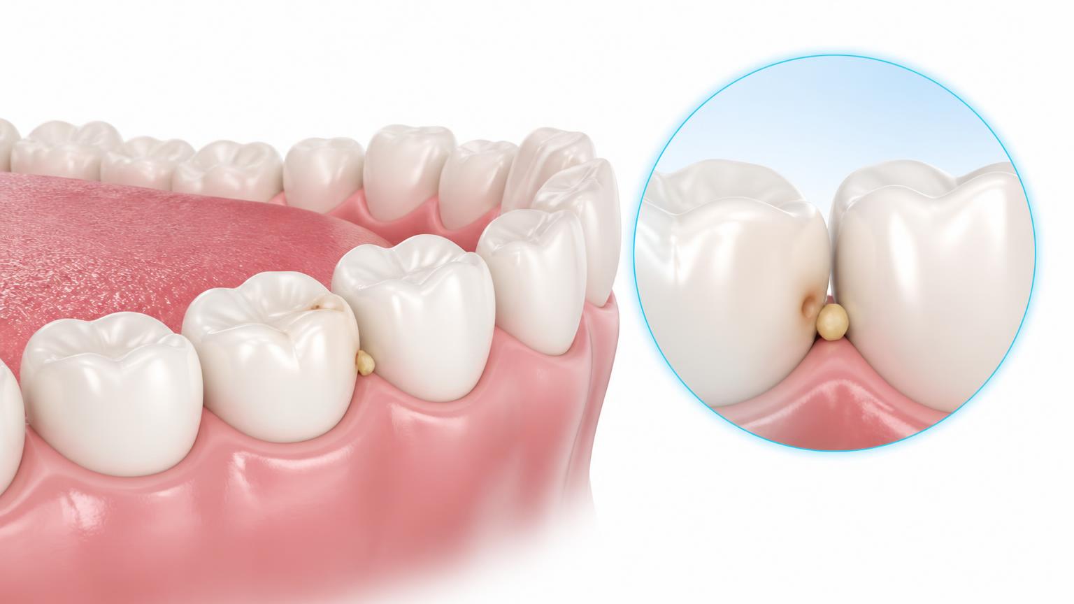 Dental illustration of subtle early signs of decay on a child's tooth