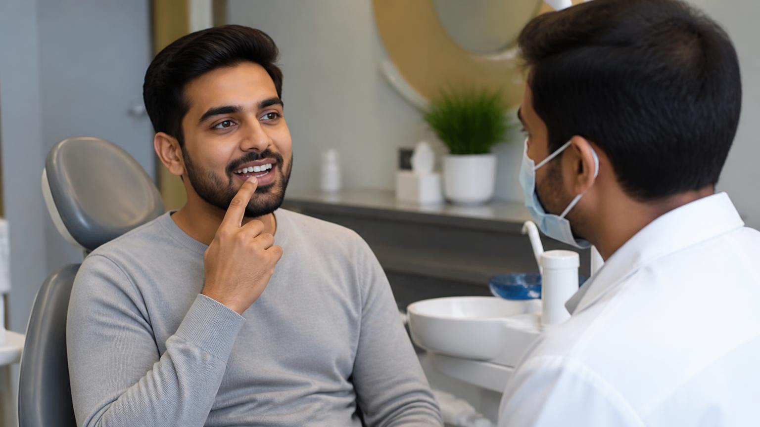 Patient discussing crowded teeth with a dental professional