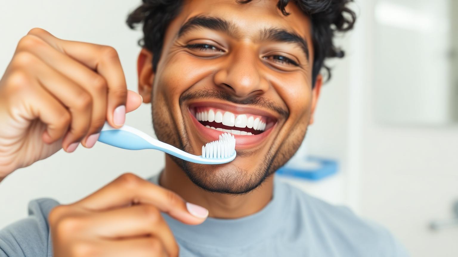 Adult following a careful daily oral hygiene routine