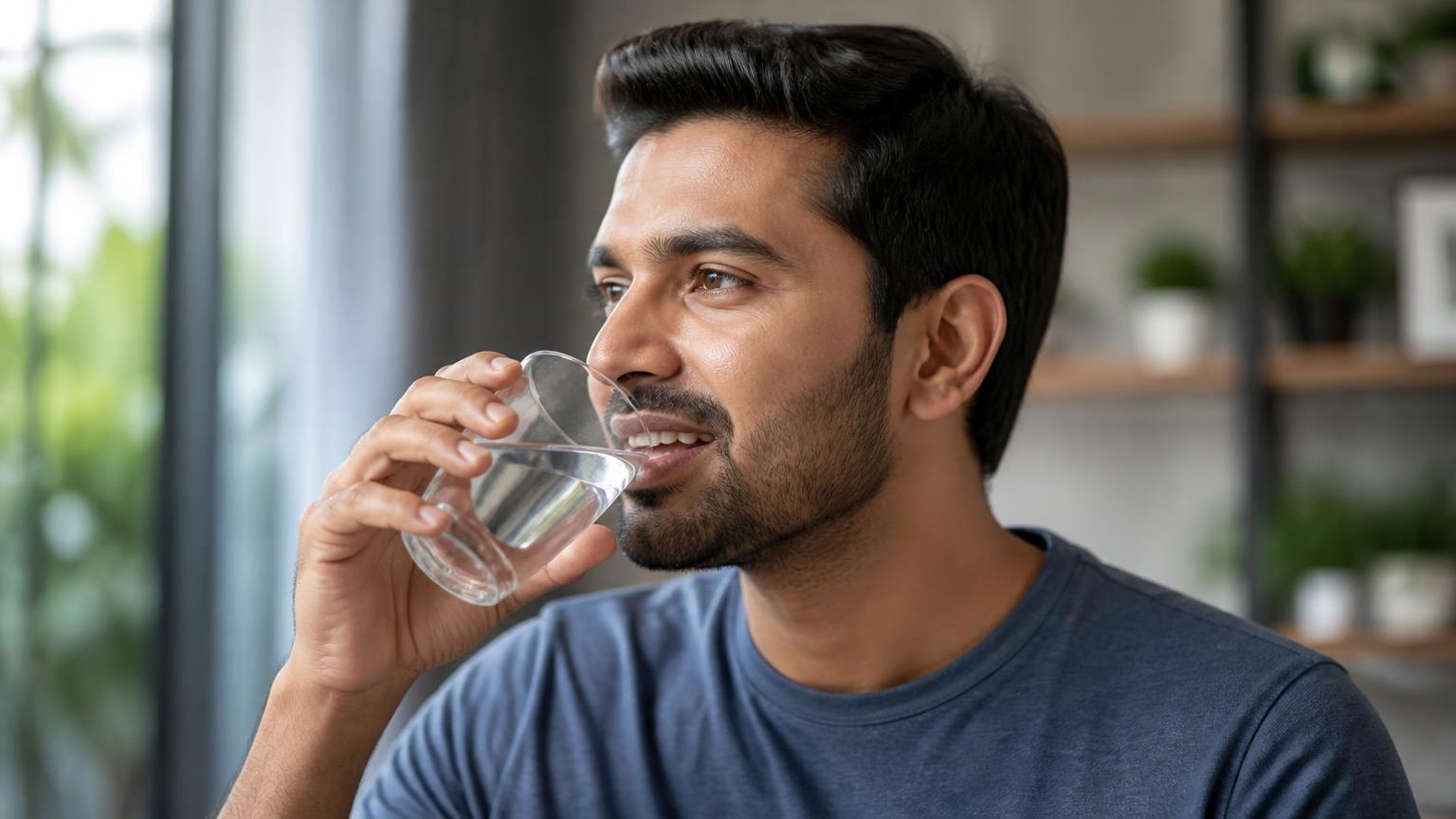 Adult drinking plain water while wearing clear aligners