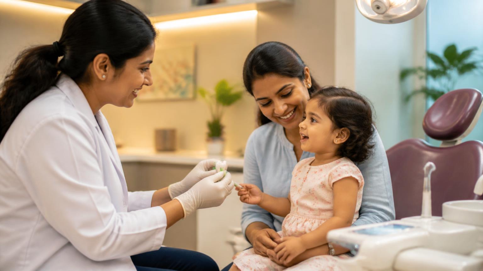 Parent holding a toddler during a friendly first dental visit