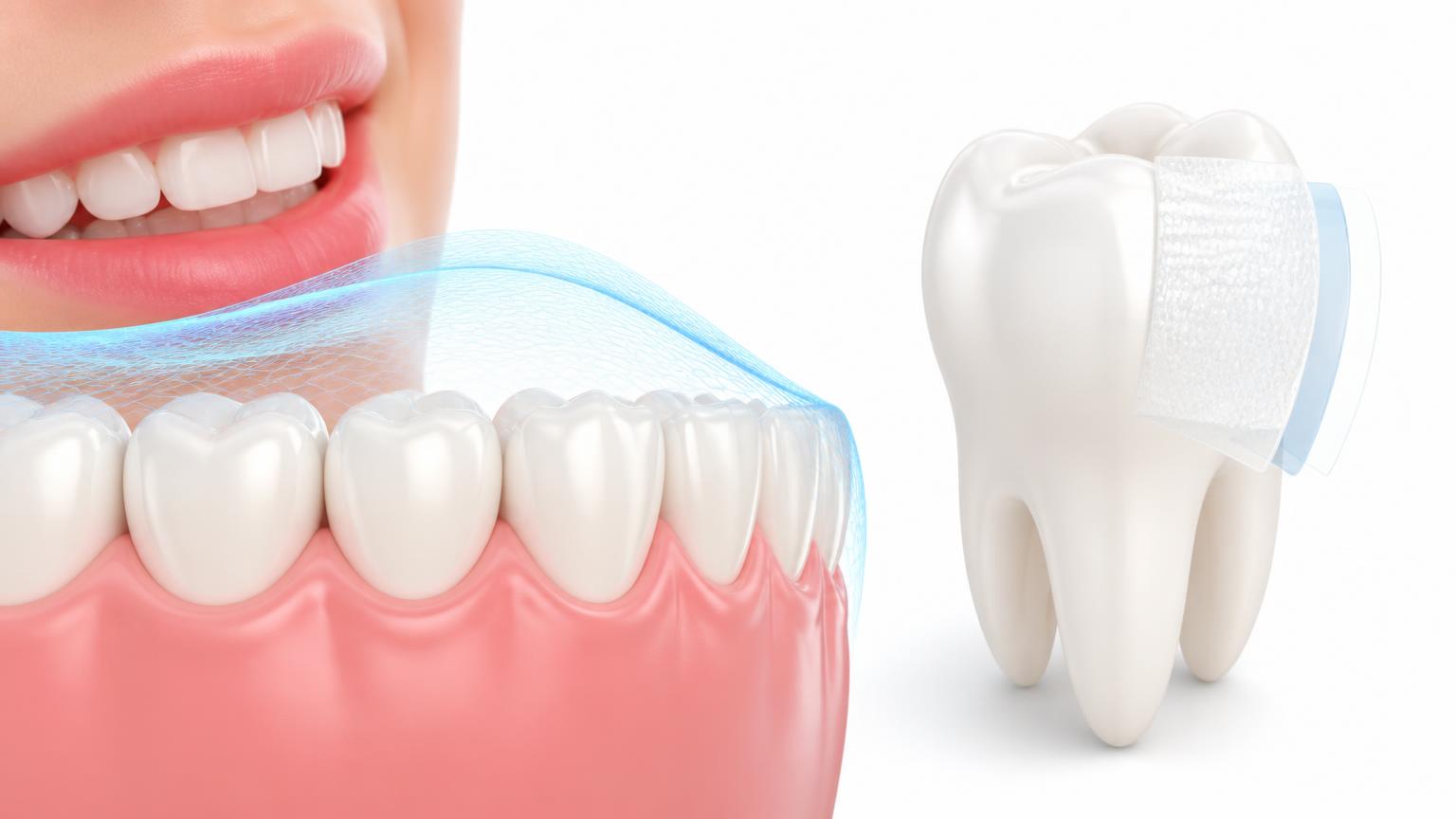 Dental illustration of healthy children's teeth with a protective enamel layer