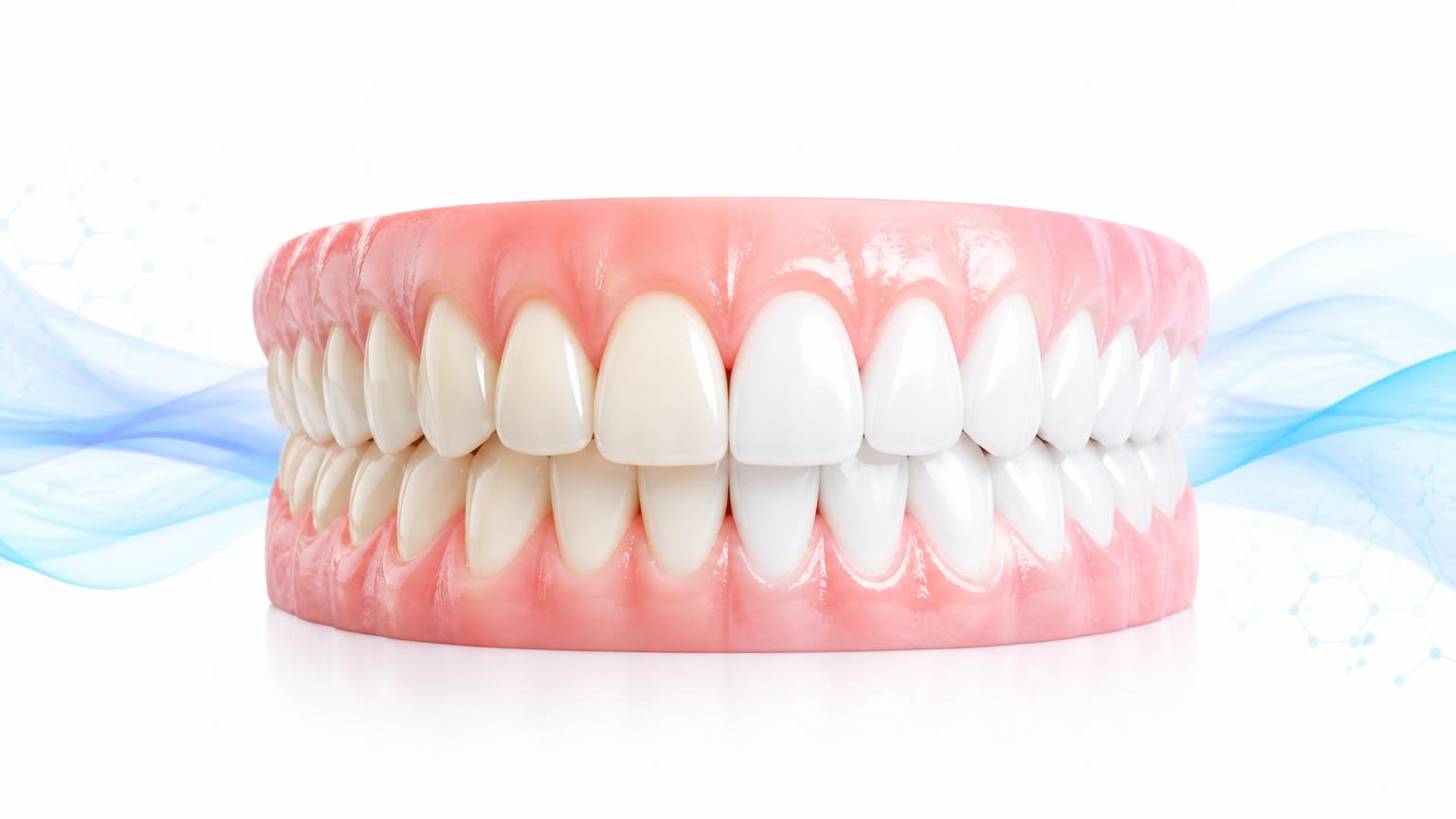 Illustration of healthy teeth and gums with a subtle transition toward a brighter natural tooth shade