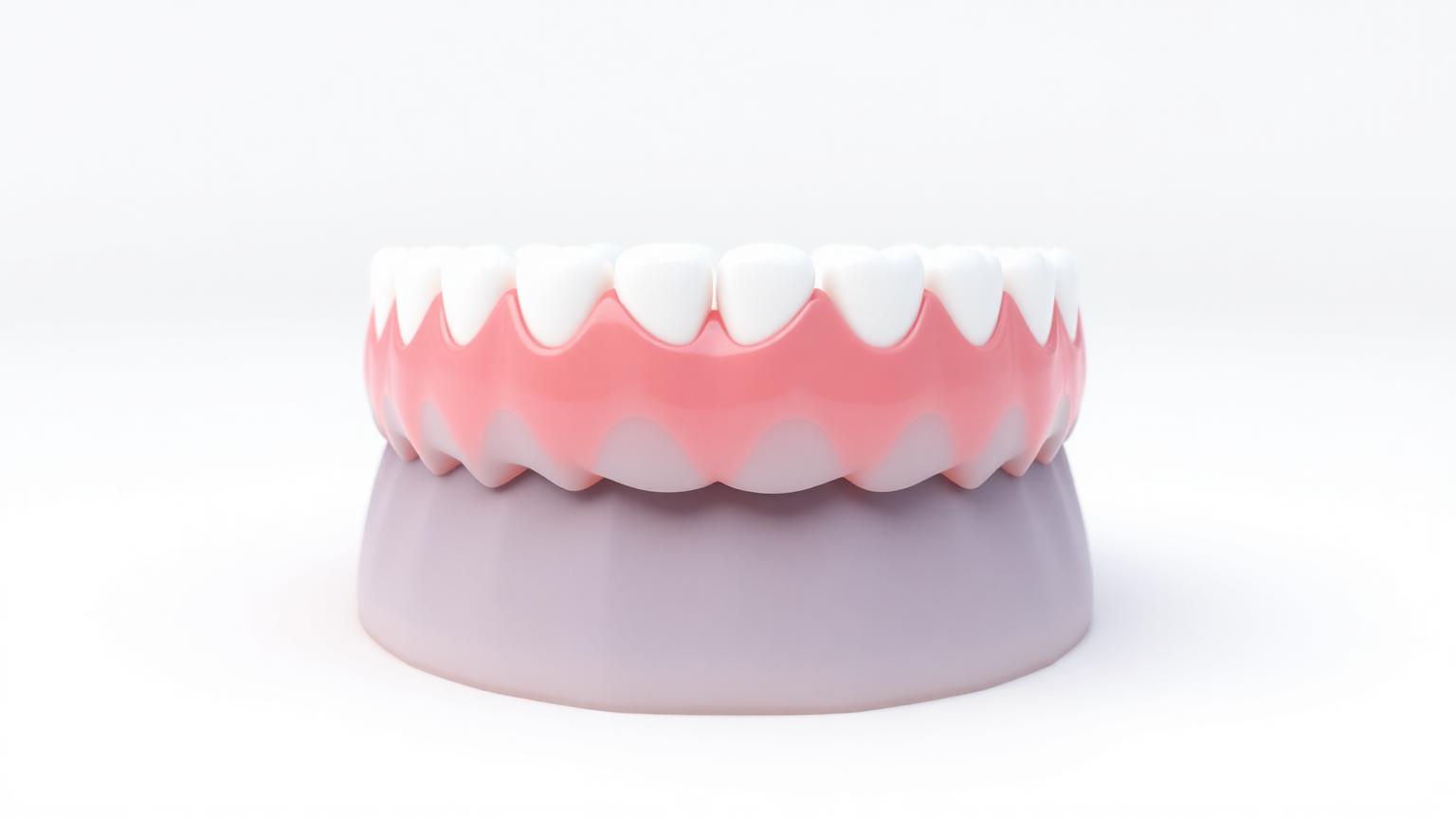 Medical illustration of healthy pink gum tissue around natural teeth with the supporting jawbone