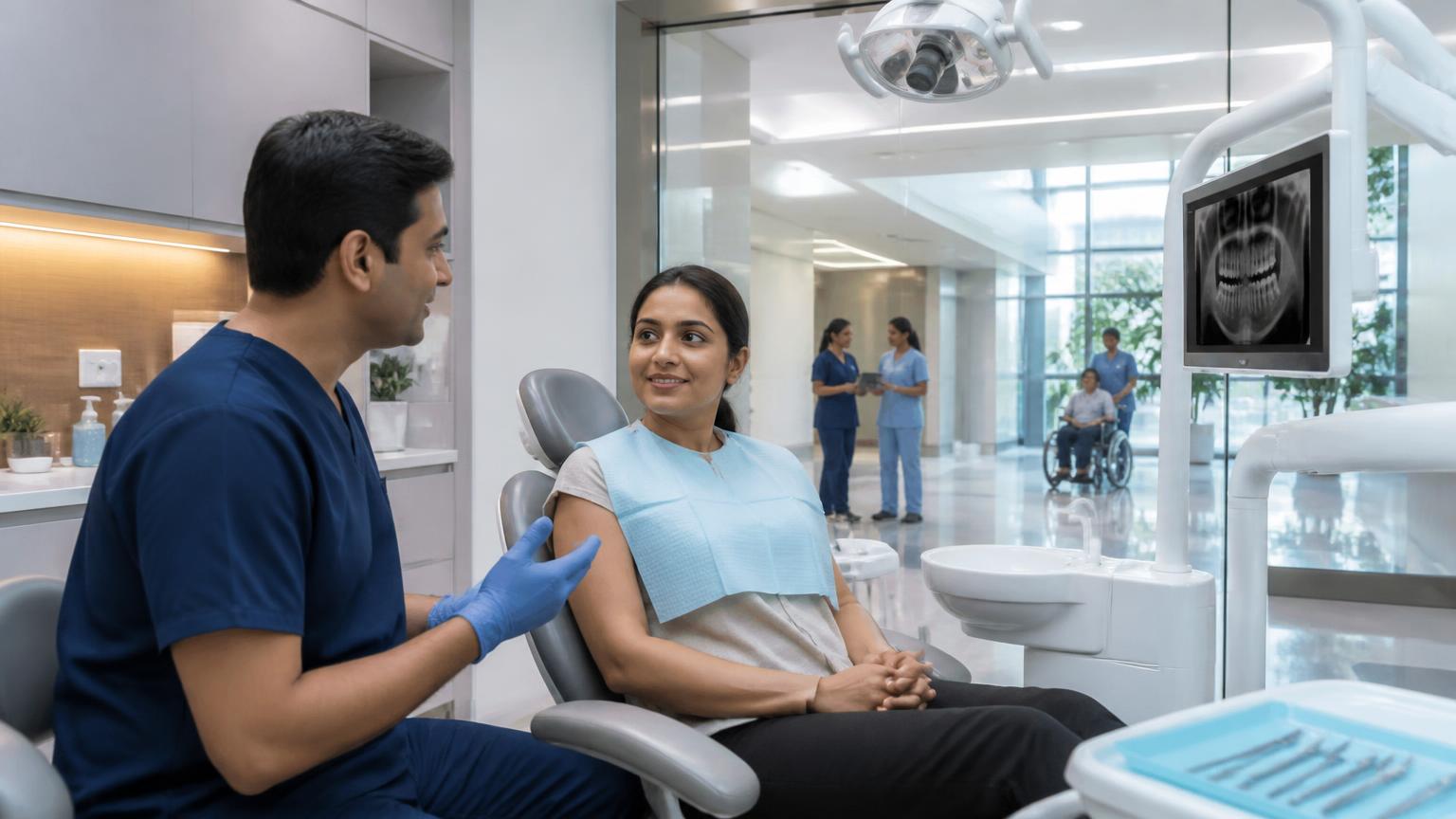 Modern dental treatment room within a hospital-backed clinic environment