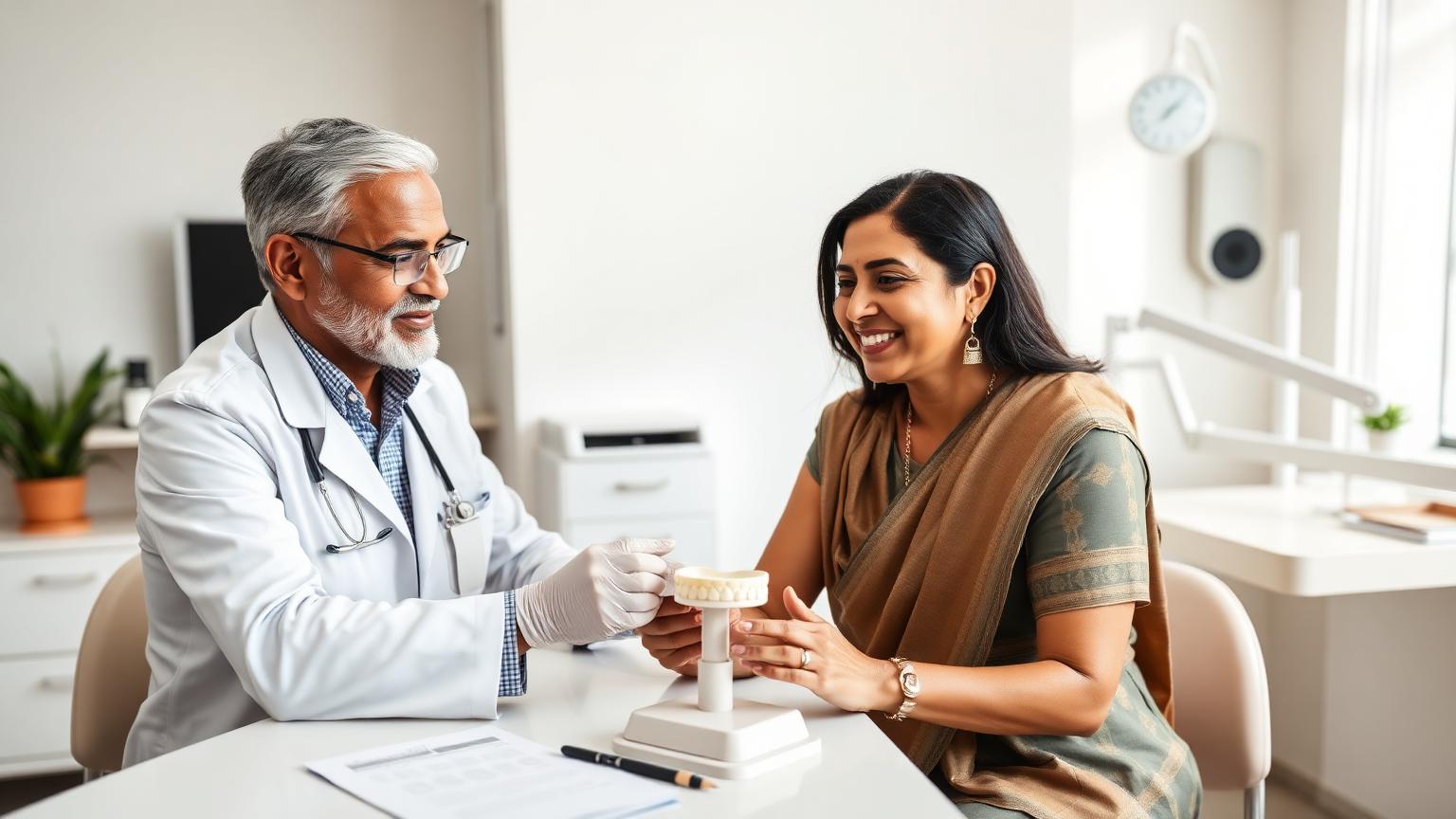 Dentist and patient planning veneer shape, size and colour together