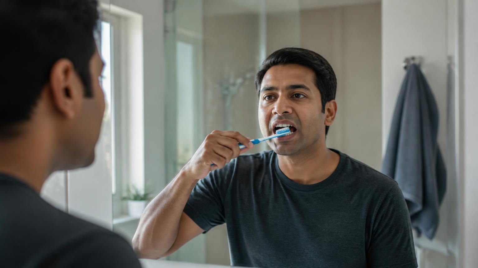 Adult maintaining good oral hygiene at home to help protect a dental restoration
