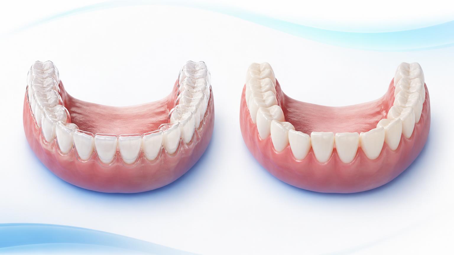 Dental illustration comparing retained teeth with subtle drift when a retainer is not used