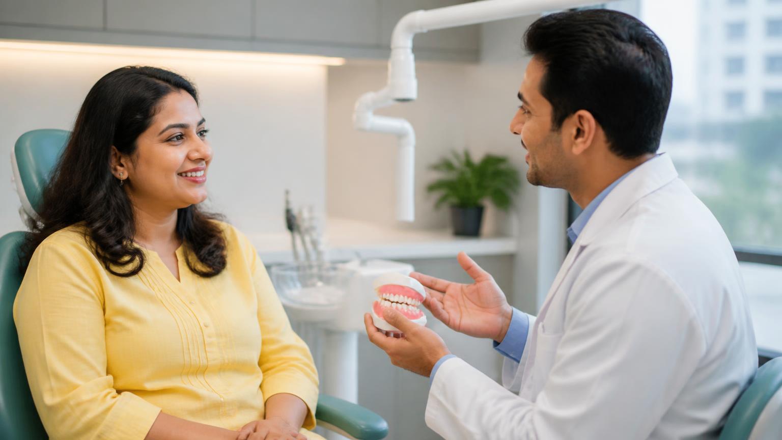 Patient looking reassured during a positive consultation with a dentist after discussing tooth pain