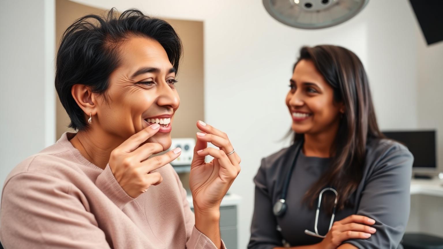Patient discussing concerns about their front teeth with a dentist