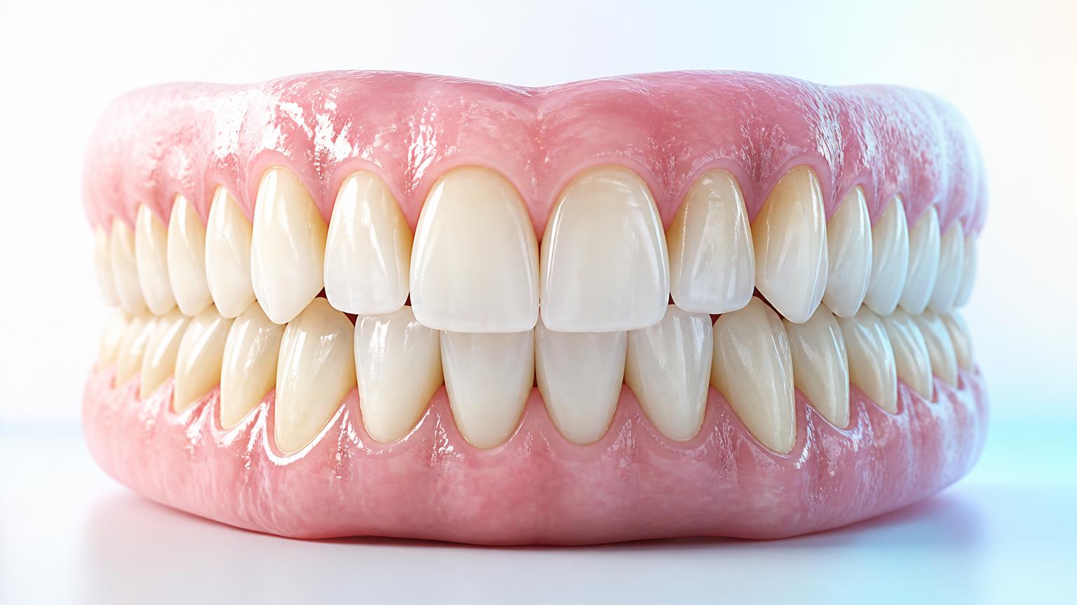 Medical illustration of natural teeth showing mild everyday staining and natural variation in tooth shades