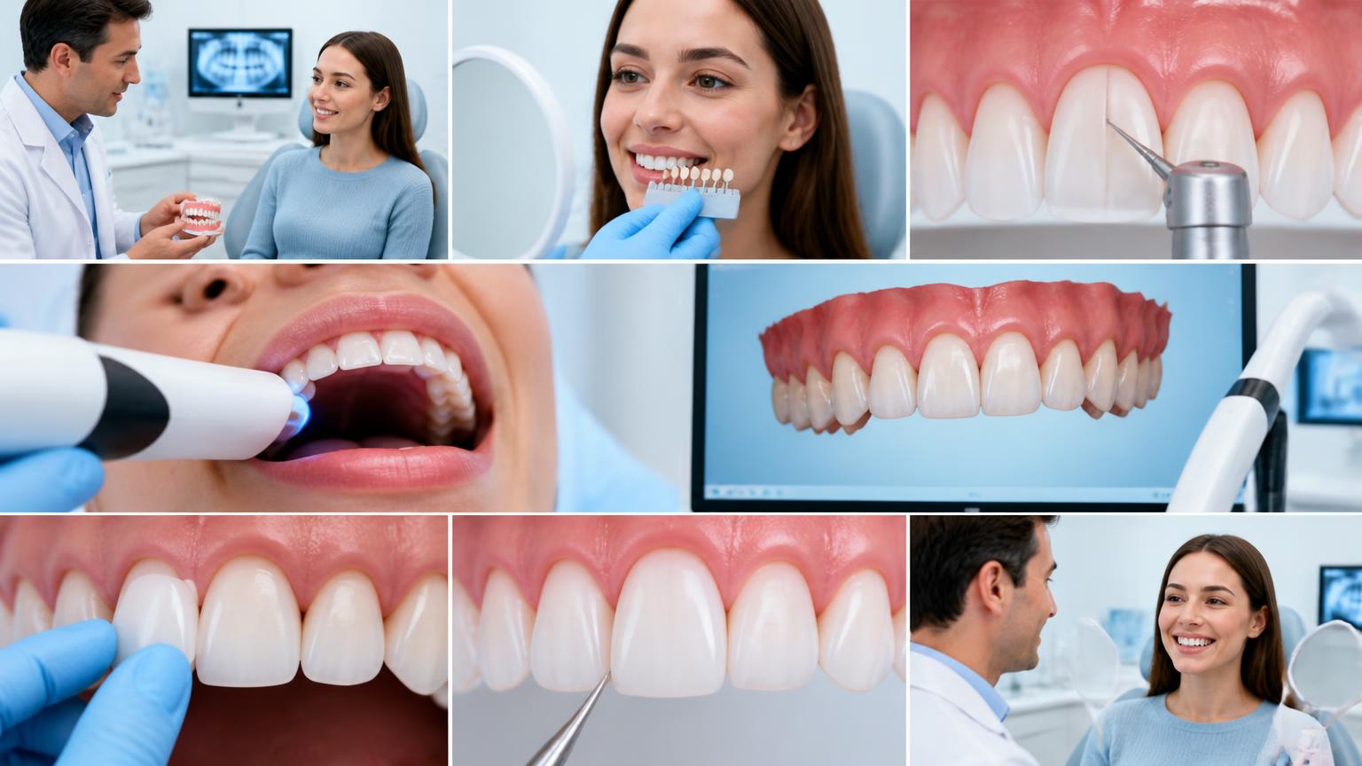 Connected visual sequence of the dental veneer treatment process