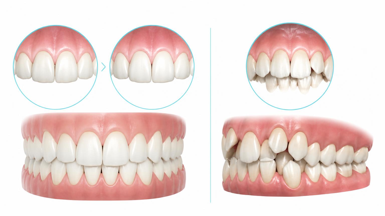 Dental comparison of mild unevenness and more significant tooth misalignment