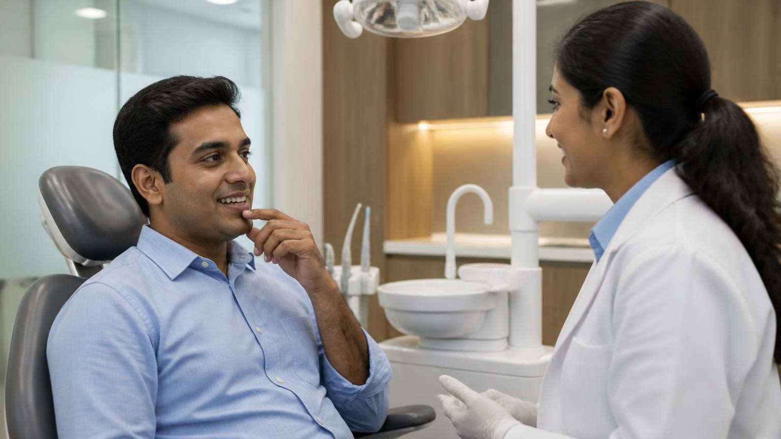 Patient attending a welcoming dental consultation to have a damaged tooth examined